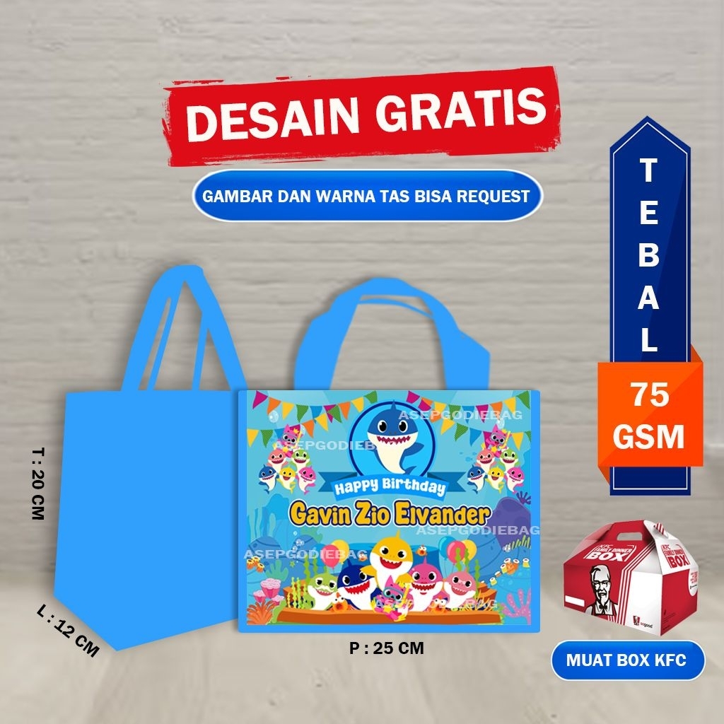 Tas Ultah Anak Baby Shark/Tas Ulang Tahun Baby Shark