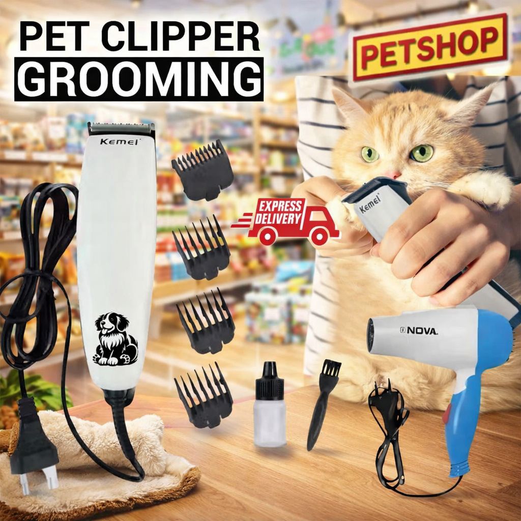 Kemei Alat Cukur Bulu Kucing Anjing Mesin Cukuran Listrik Low Noise Lengkap Pet Dryer CLIPPER Guntin
