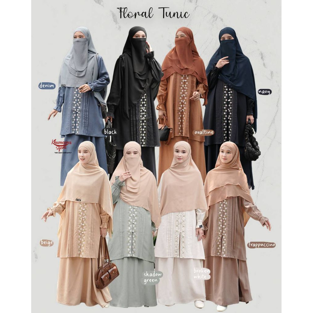 FLORAL TUNIK BY KHUMAIRA SYARI | TUNIK + ROK SYARI | TUNIK BORDIR | TUNIK CASUAL