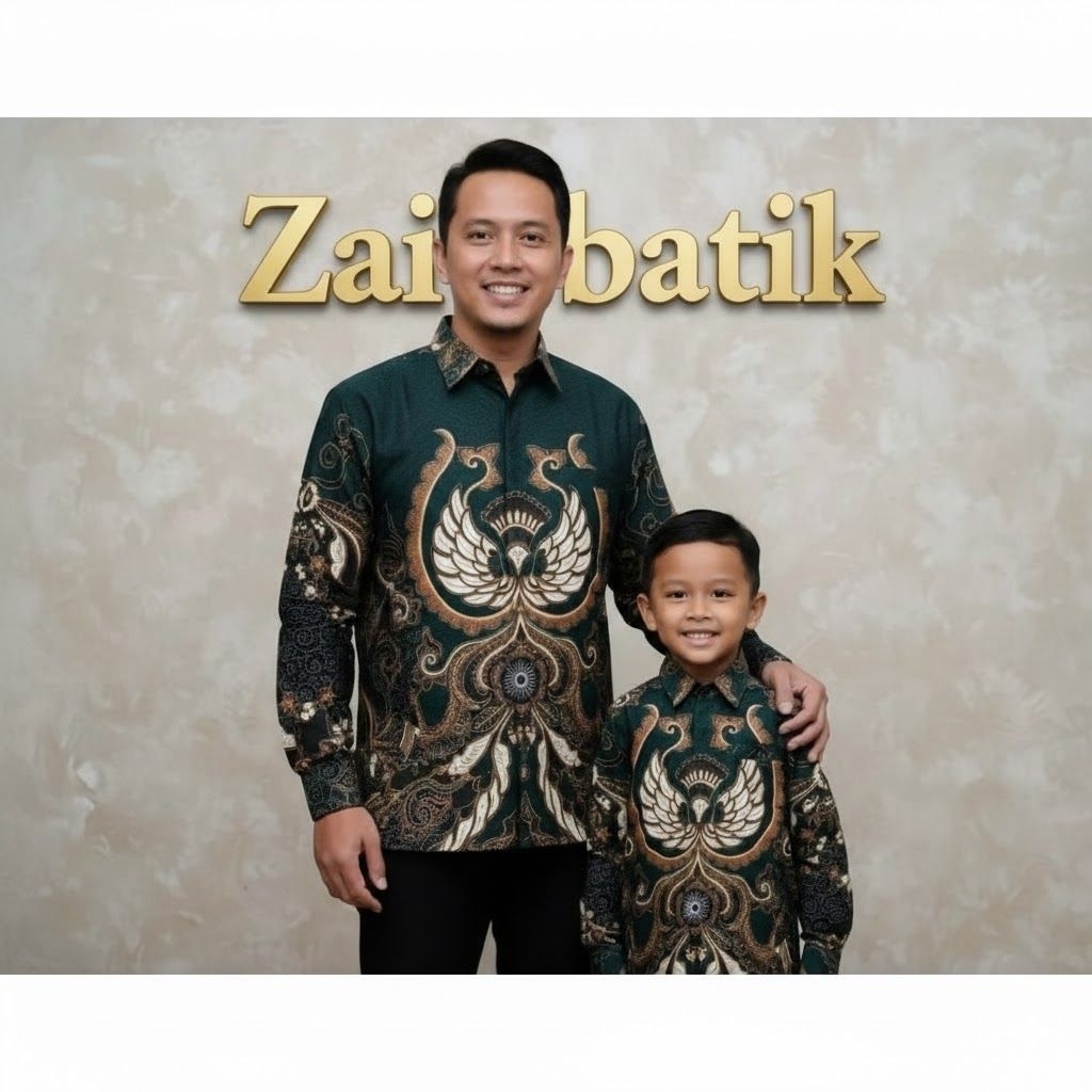 Zai Batik| Batik Couple Ayah Anak Hijau Emerald Premium COD BATIK COUPLE AYAH ANAK PREMIUM