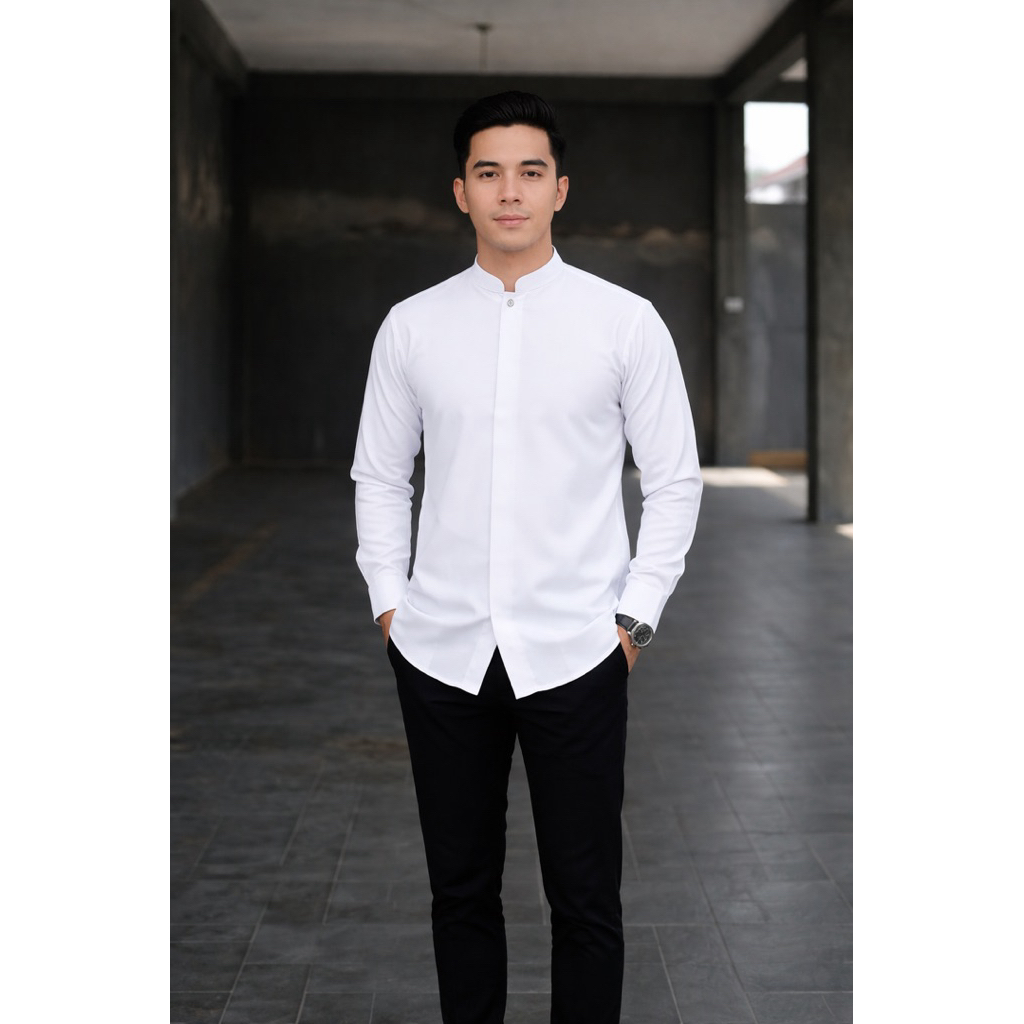 KEMEJA KOKO SLIM - KOKO PUTIH RAPIH - KAIN IMPORT