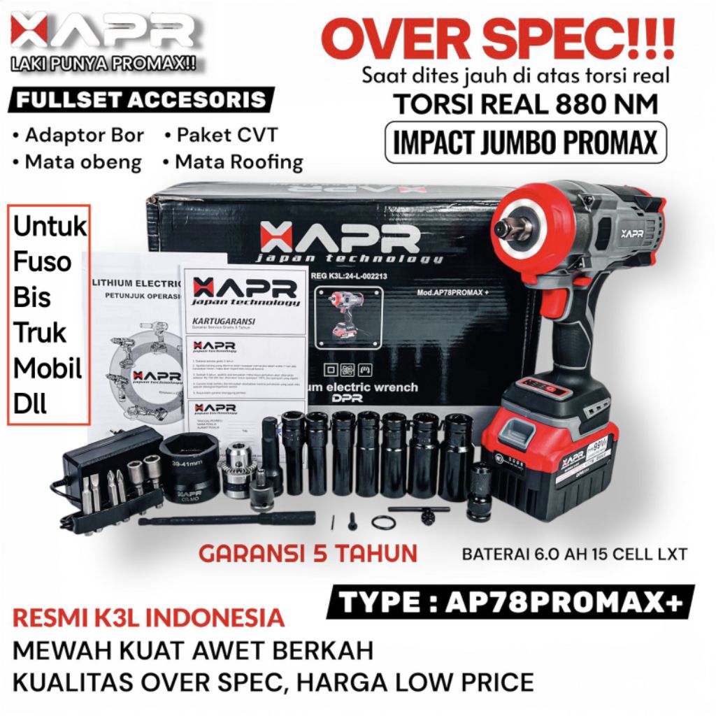 IMPACT WRENCH APR 880-1850NM JUMBO AP78PROMAX+ 1/2 inch (i17) Untuk Fuso Truk Bis Garansi 5 Tahun