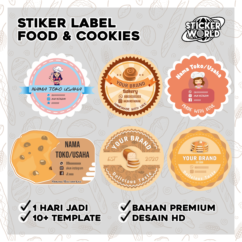 1 HARIJADI - Stiker Label Makanan Custom Nama Toko – 10+ Free desain Template | Desain HD | Bahan Pr