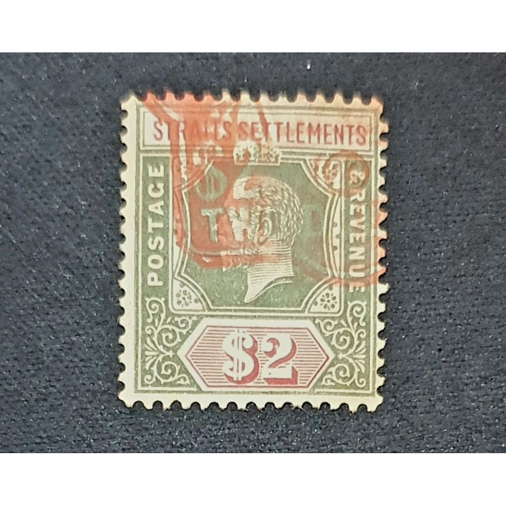 Perangko 2 Dollar 1912 king george v british malaya straits settlements langka