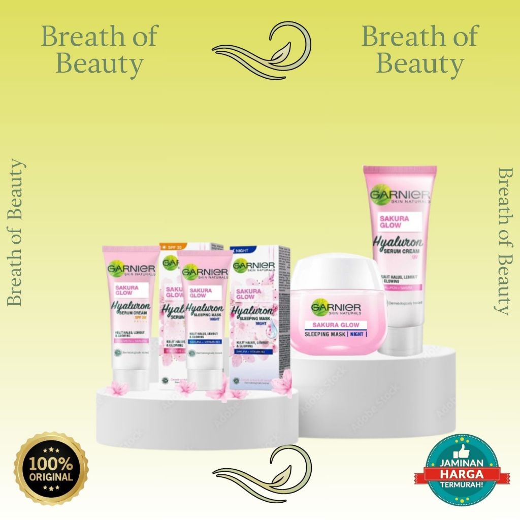 Garnier Sakura Glow Day Cream - 20mL | Sakura Glow Serum Night Cream - 20mL | Breath Of Beauty