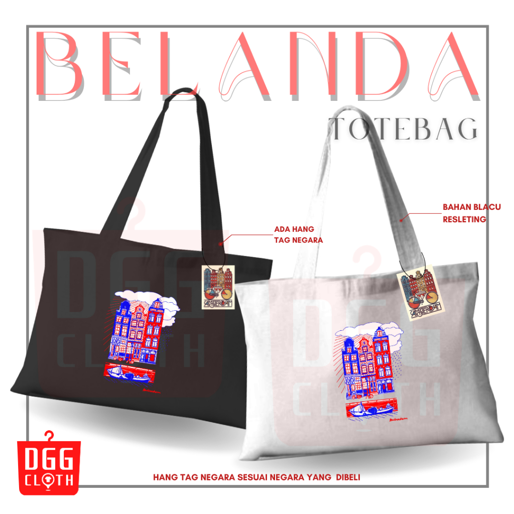DGGCloth Tote Bag Belanda Amsterdam Totebag Sablon Oleh Oleh Belanda Bahan Blacu Premium Dengan Pere