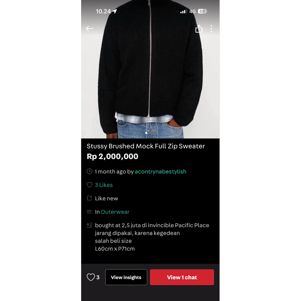 Stussy Full Zip Cardigan Black