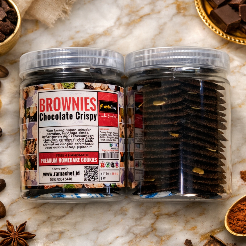 BROWNIES ALMOND Cookies Premium Butter Cokelat Almond Crispy Kue Kering Spesial Lebaran Kemasan Hardtop 350gr dan Jar 750 ml by RaMaChef