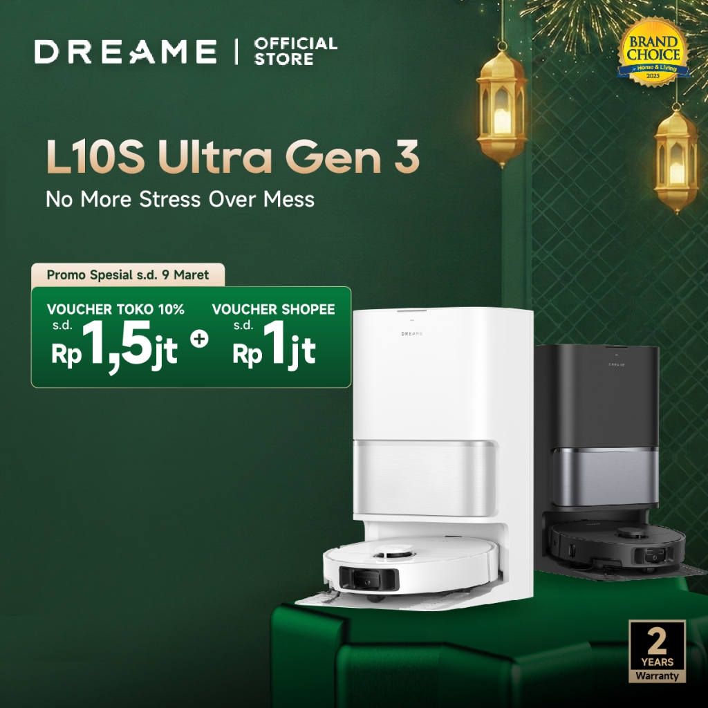 Dreame Robot Vacuum L10s Ultra Gen 3 | Daya Hisap Terkuat 25.000Pa | Dual Flex Arm Technology Bersih