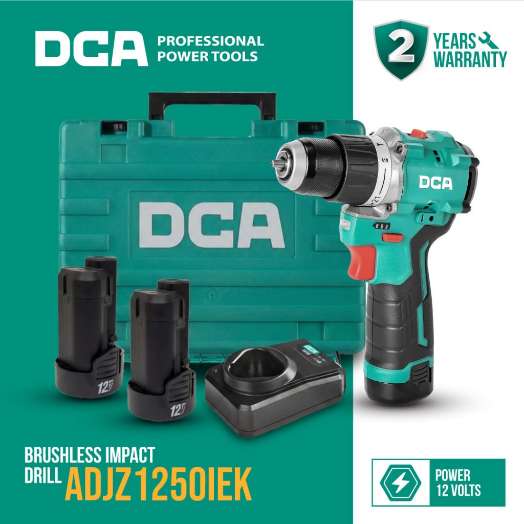 DCA Brushless Impact Drill / Bor Impact Baterai 12 Volt 10 Mm ADJZ1250iEK (FULLSET)
