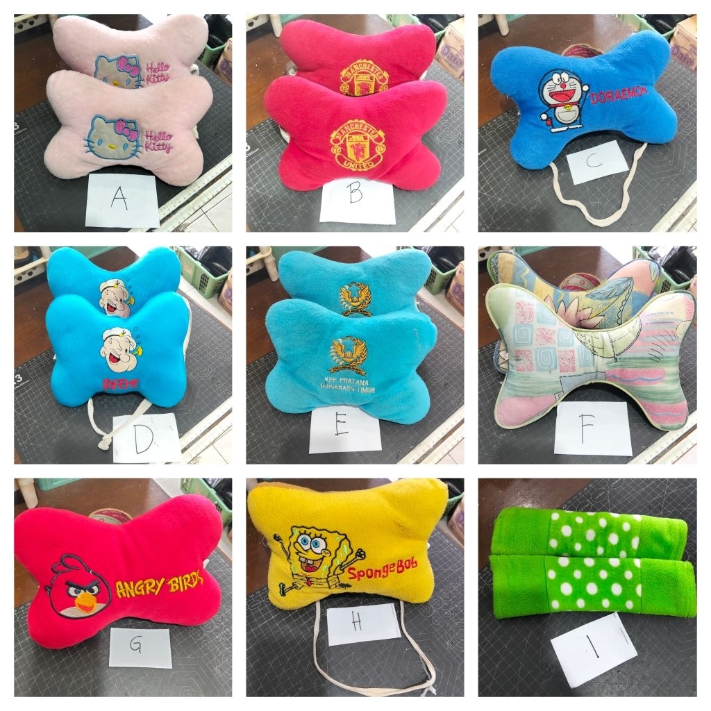 Penyangga leher jok mobil motif Manchester united MU hello Kitty angry bird dan lain lain head cushi