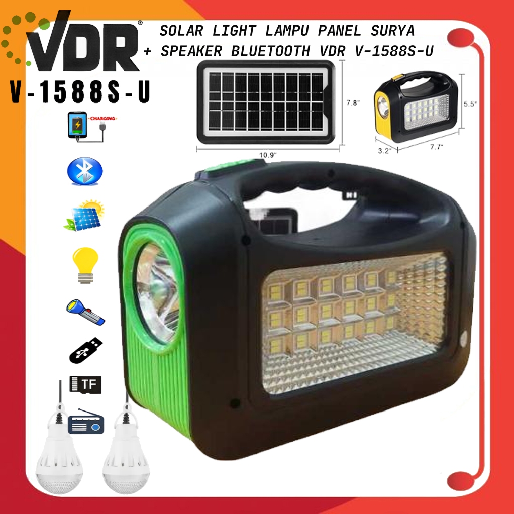 Solar Lighting System VDR-1588S-U Multifungsi Radio MP3 USB Senter Emergency Bonus LED