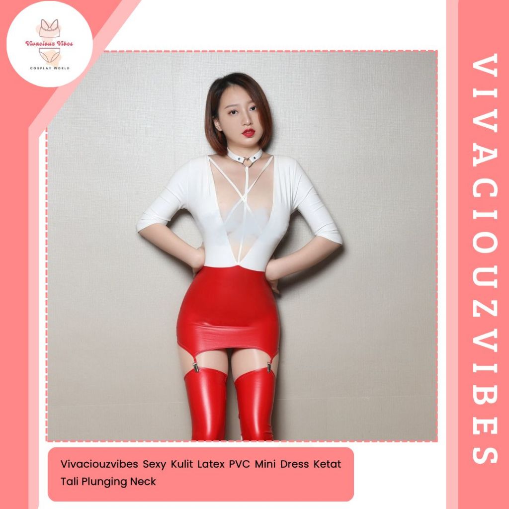 Vivaciouzvibes Sexy Kulit Latex PVC Mini Dress Ketat Tali Plunging Neck