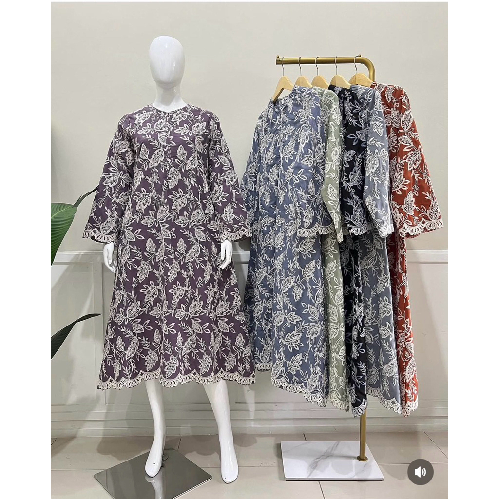 GAMIS MIDI KATUN BORDIR CANTIK MEWAH ELEGAN
