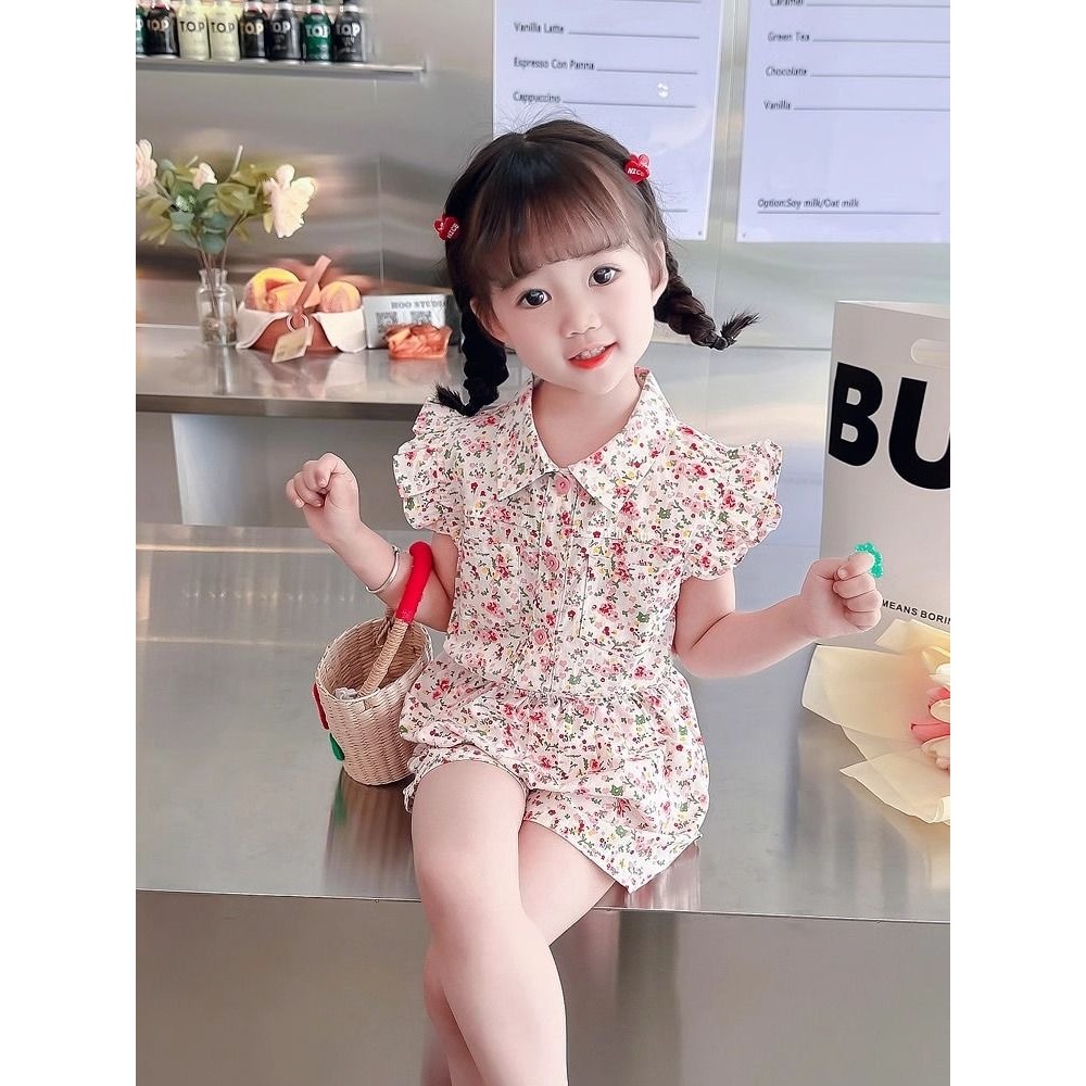 Setelan Anak Perempuan Baju Santai Bunga-Bunga Usia 1-5Tahun
