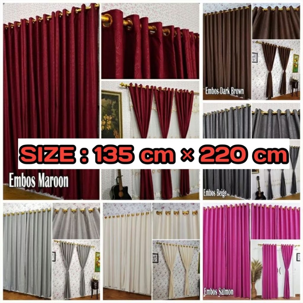 Gorden smokring 12 ring 135cm x 220cm polos embos gorden pintu gorden jendela