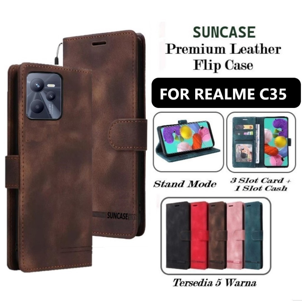 CASE REALME C35 CASE LEATHER FLIP COVER WALLET STANDING DOMPET CASING