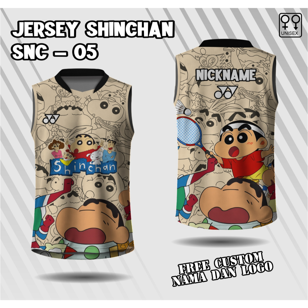 Jersey Badminton Shinchan singlet kaos badminton shinchan full print baju badminton custom nama logo