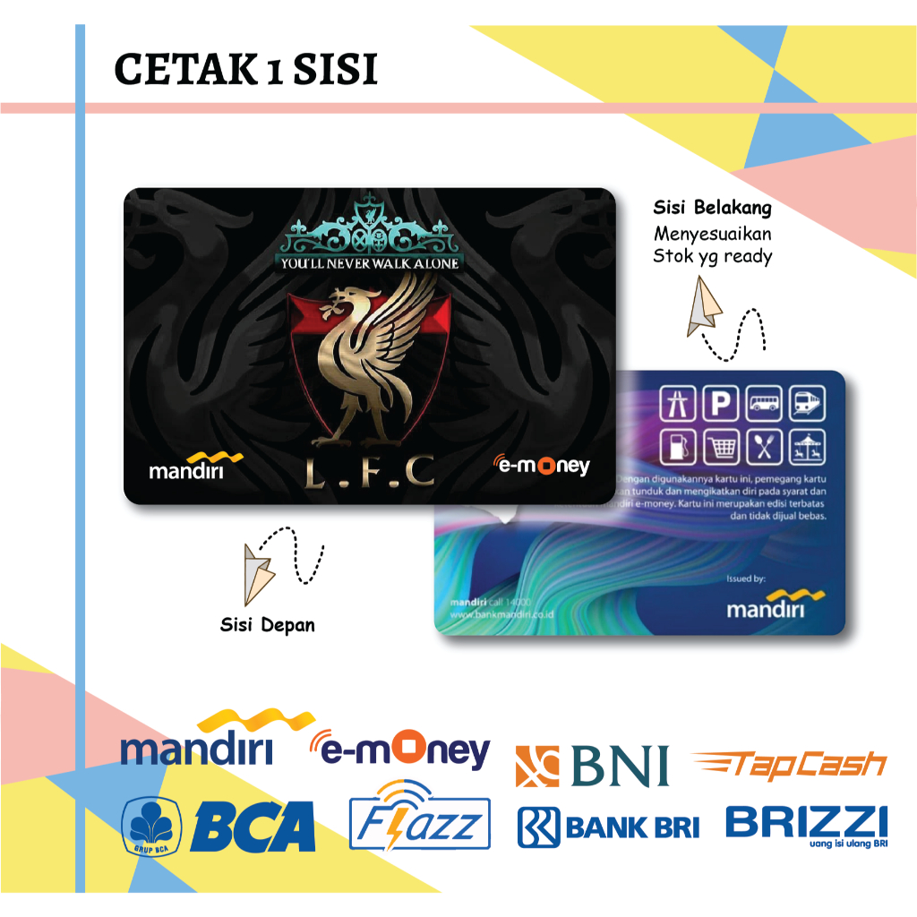 KARTU EMONEY ETOLL KLUB BOLA FOOTBALL LIVERPOOL RED MANDIRI FLAZZ BCA BNI TAPCASH BRIZZI BRI- 1 SISI
