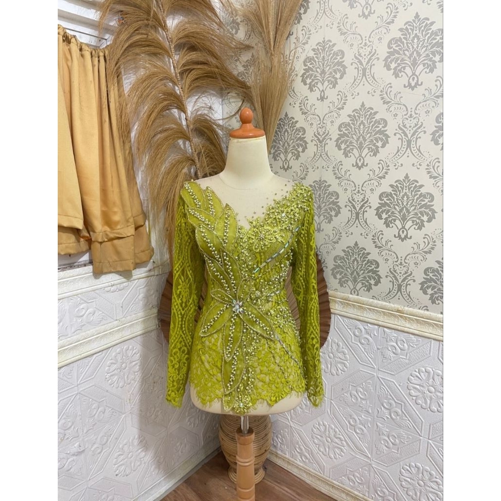 kebaya lime aksen bunga size S-6XL