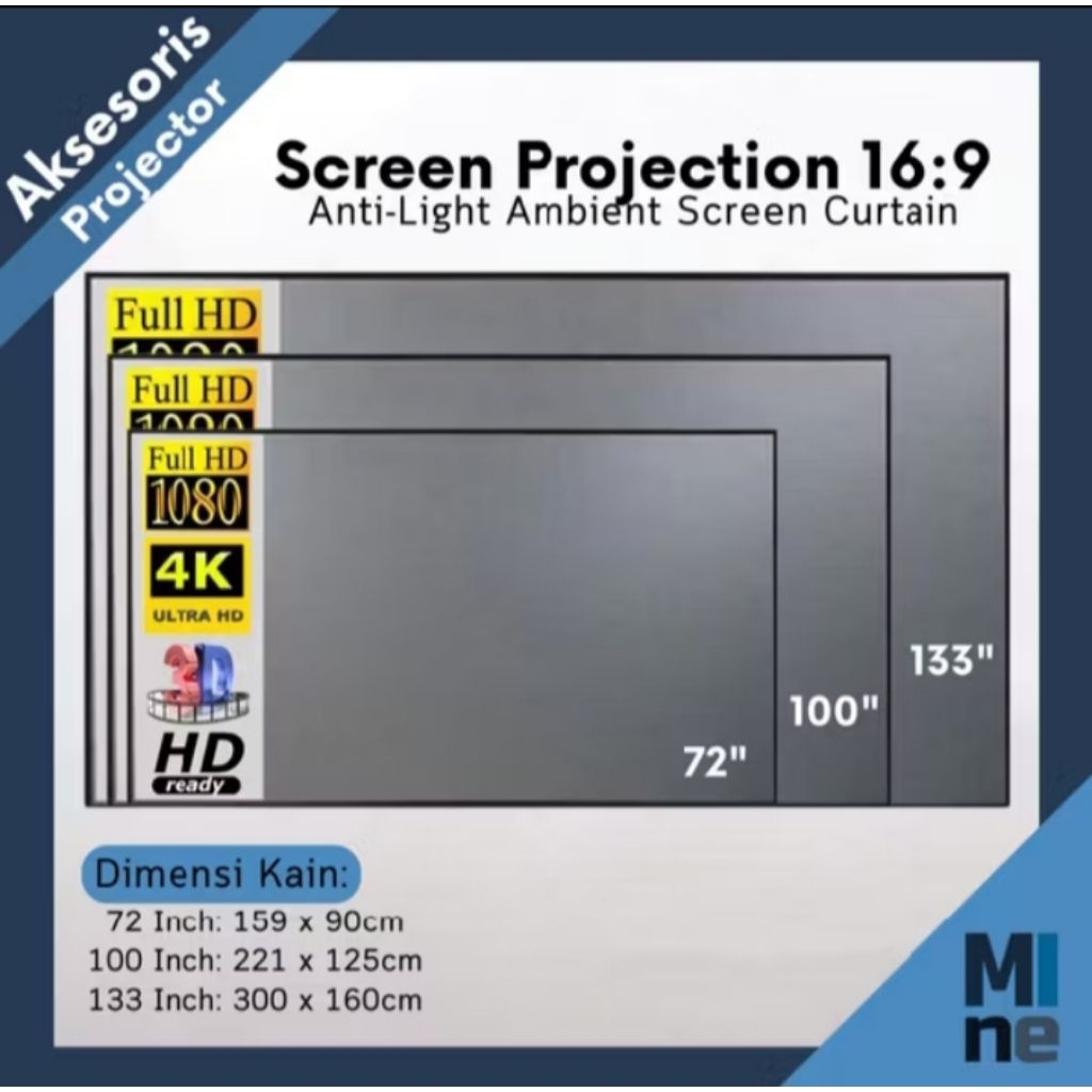 layar proyektor 72 inch bekas