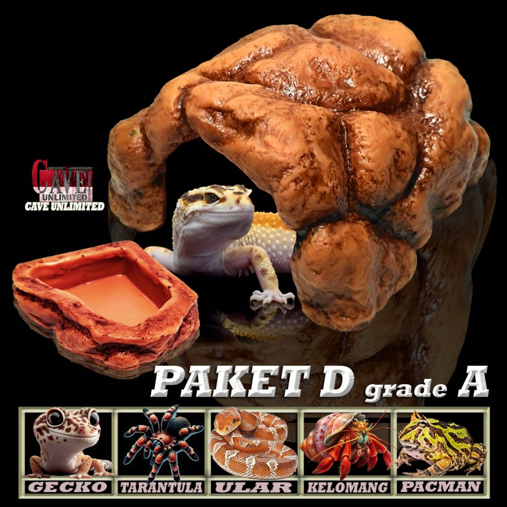 PAKET HC D1 GRADE A GOA SEMBUNYI+TEMPAT MAKAN MINUM SEPAKET HIDING CAVE+WATERDISH REPTILE RUMAH ULAR