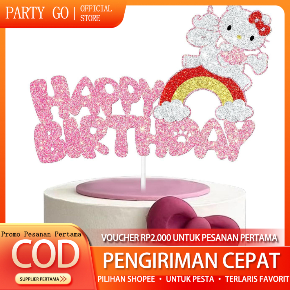 Topper Kue Hello Kitty Glitter Pink Anak Ulang Tahun