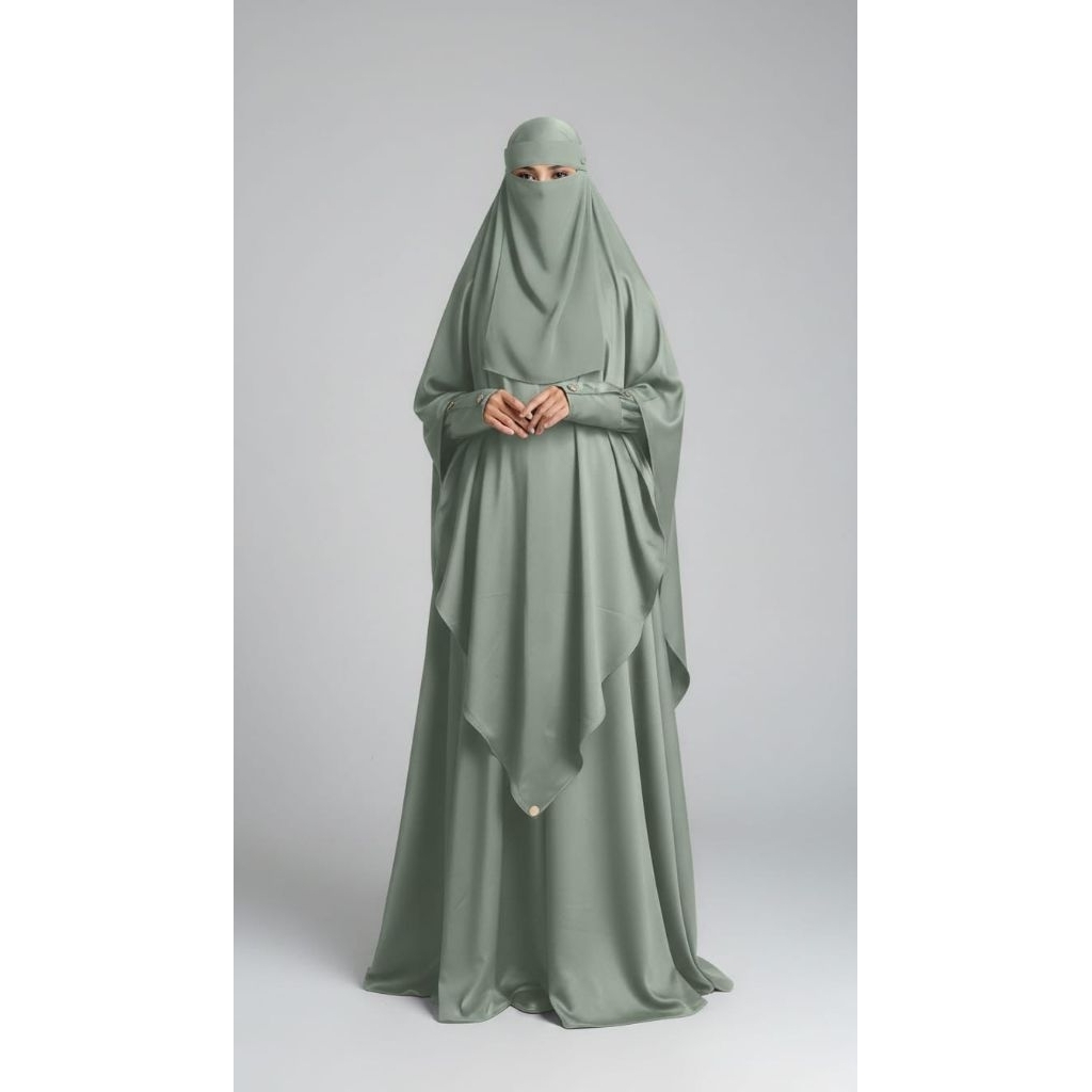 gamis set khimar syar'i jumbo free cadar bahan dior silk