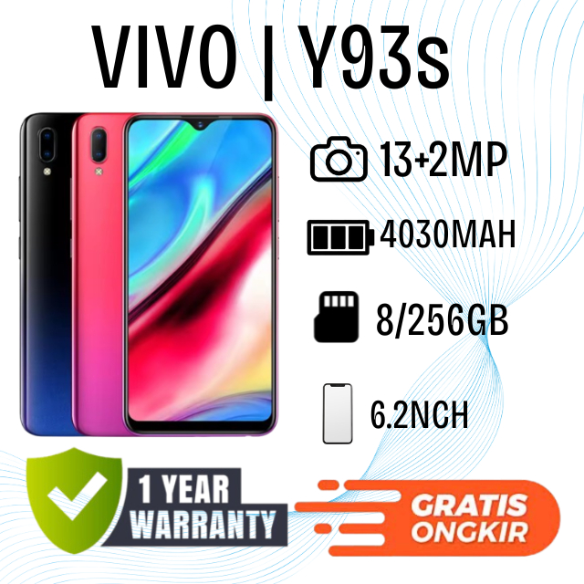 PROMO Smartphone VIVO Y93s ANDROID Handphone Ram 8/256GB 6.22inch Baru Fullset