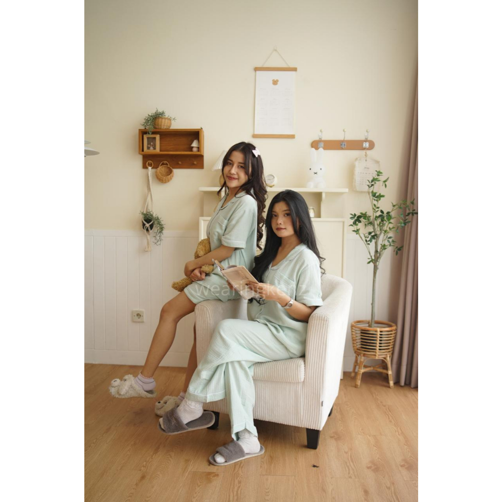 Emily Piyama (Pendek Pendek)One Set Piyama Baju Pendek Celana Pendek | One Set Tidur Katun linen Cel