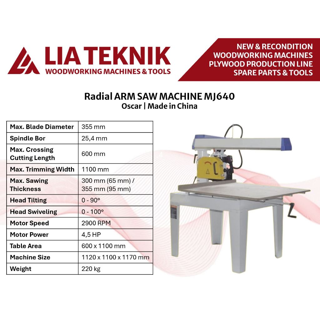 Mesin Radial Arm Saw Oscar MJ640 Mesin Potong Lengan Oscar MJ640 Baru Made in China