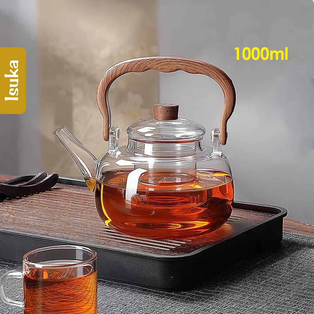 Teko Infuser Kaca Teapot Kaca Teko Tahan Panas Ceret Kopi Teko Kaca Estetik Sasko