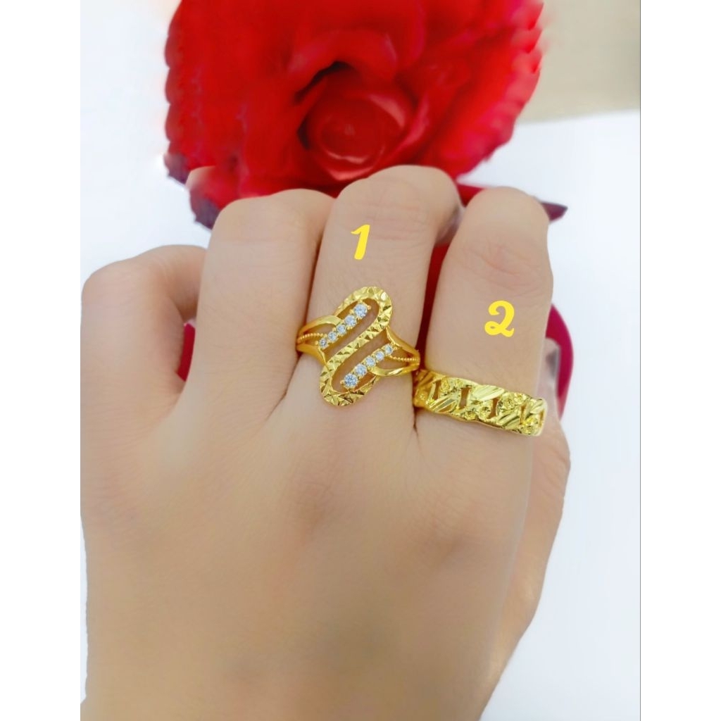 PEKANBARUJEWELRY - CINCIN RANTAI SS LAPIS KRISTAL24K + LAPIS EMAS 24KARAT