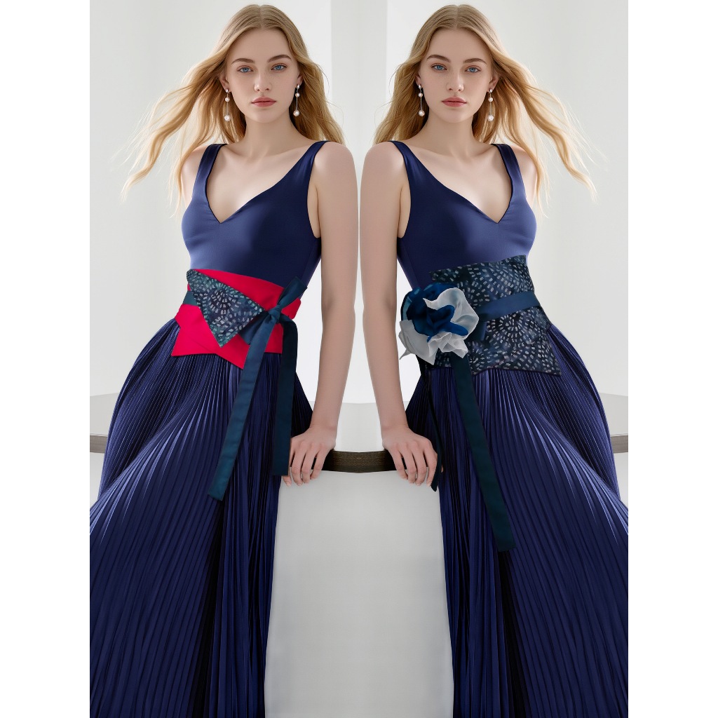KOINOBORI Paradise Blue Fire Batik Reversible Obi Ikat Pinggang Wanita