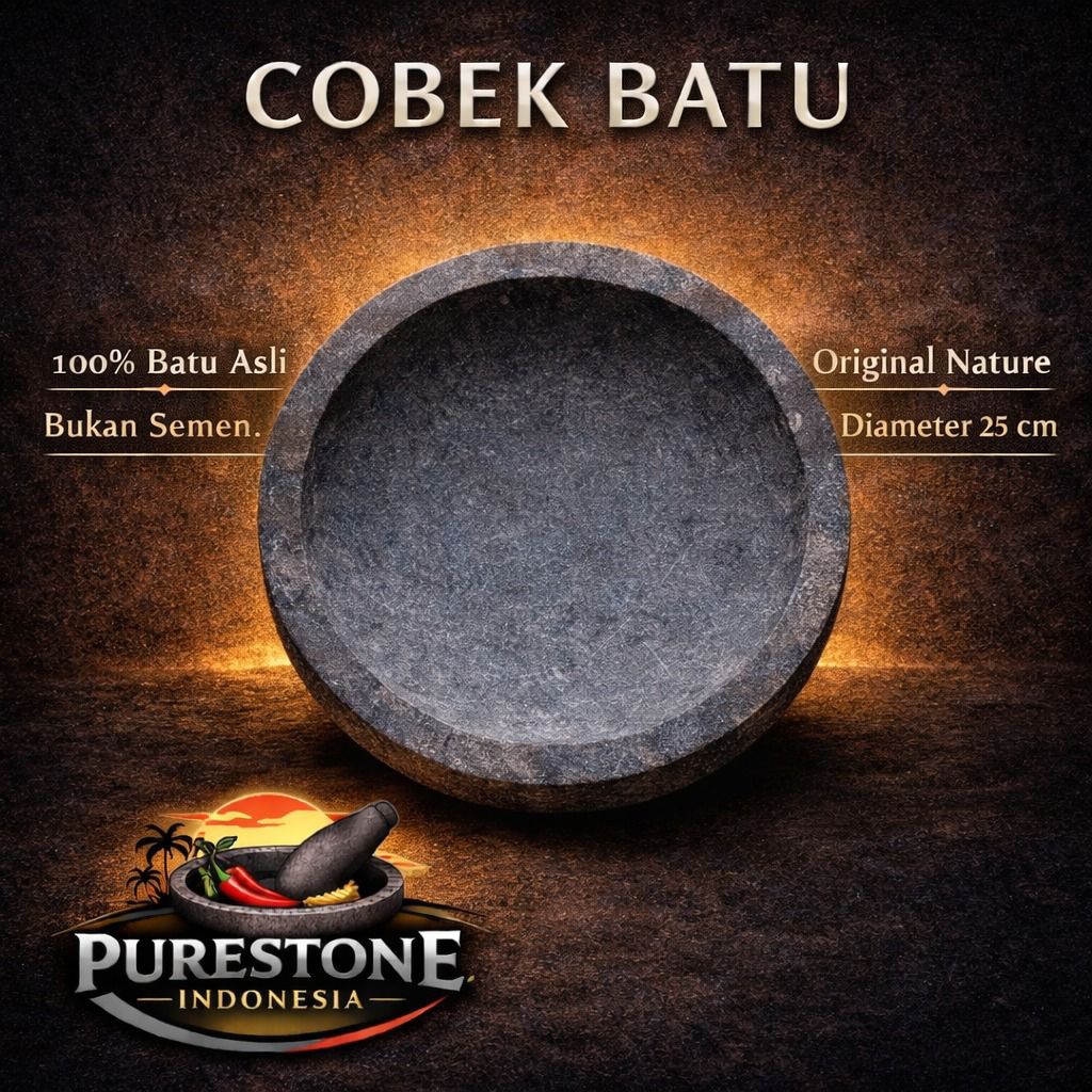PURESTONE INDONESIA - Cobek Batu Gunung Asli Pahat Manual 25 Cm