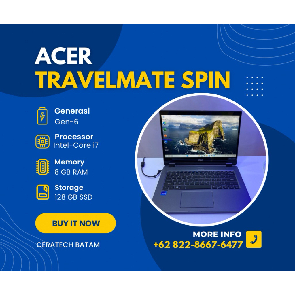 [PROMO] ACER TRAVELMATE SPIN  Core i7 Generasi 6 RAM 8 GB SSD 128 GB 14" INCH UHD NonTouch - Laptop 