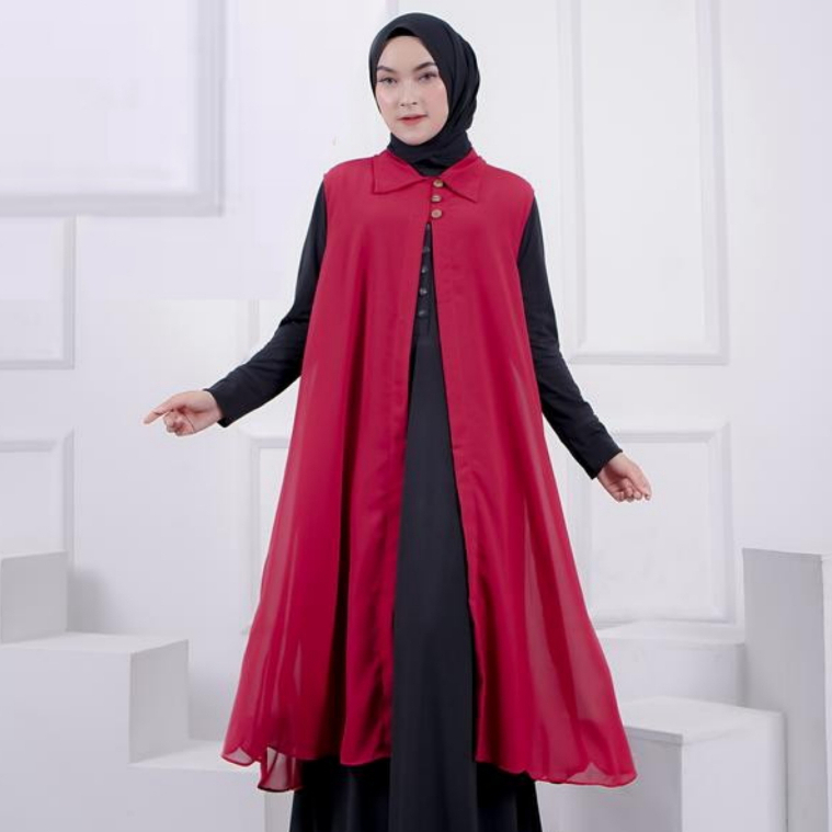 Long Outer Ceruty Babydoll Wanita Tanpa Lengan Cardigan Kardigan Luaran