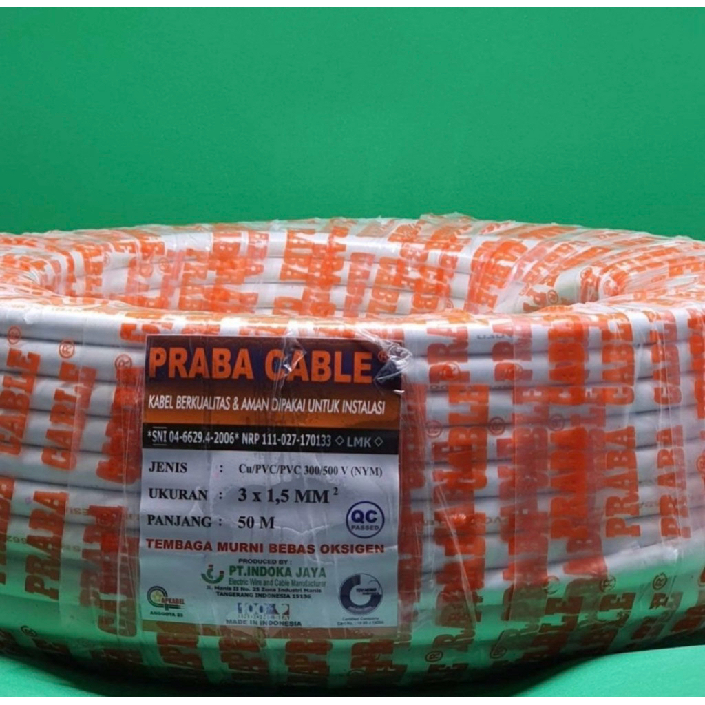 Kabel Listrik NYM 3X1,5 Praba Original Tembaga Asli 50 Meter SNI LMK