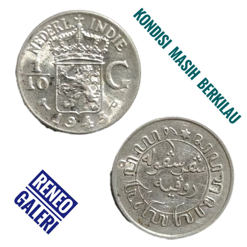 Asli Perak 1/10 Gulden Mungil kecil Nederlandsch indie era wilhelmina jaman belanda uang koin kuno s