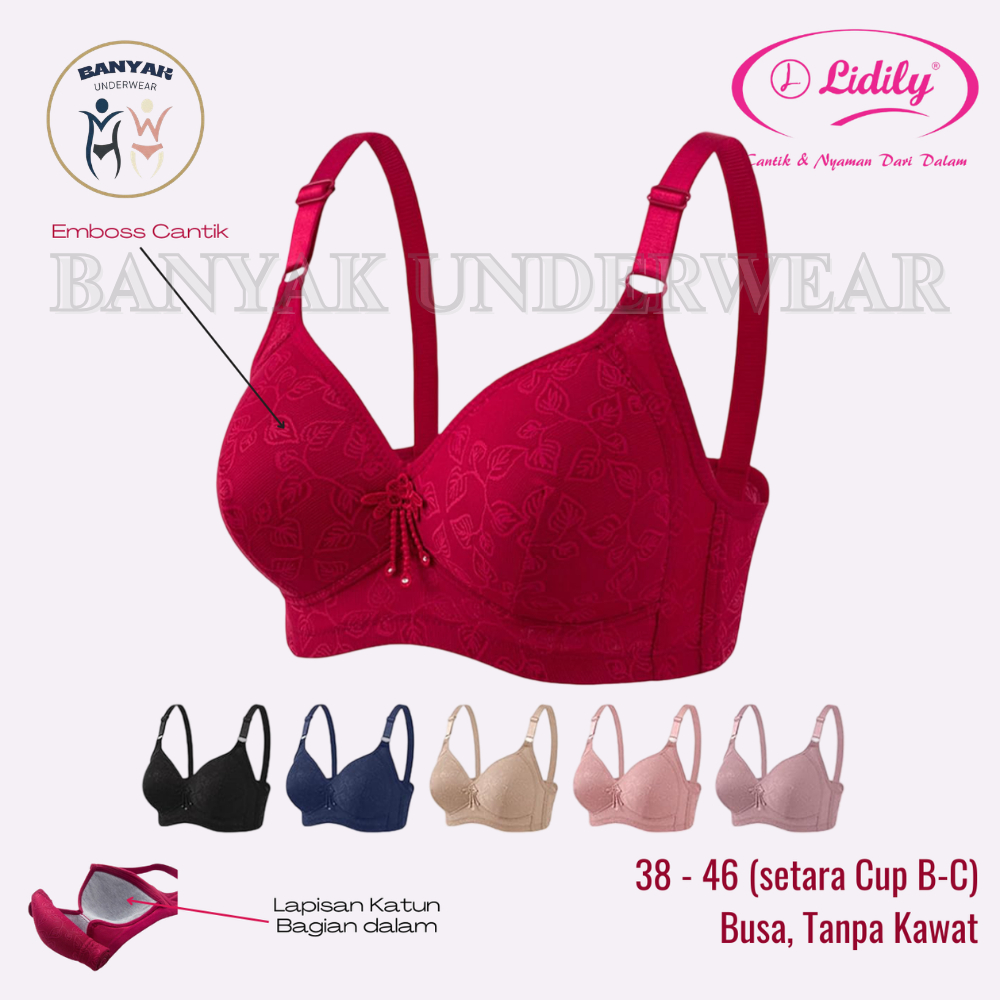 Lydyly BH Wanita Bra Tanpa Kawat Busa Sedang Lapisan Katun 1 dan 3 Pcs 38/85 40/90 42/95 44/100 46/1