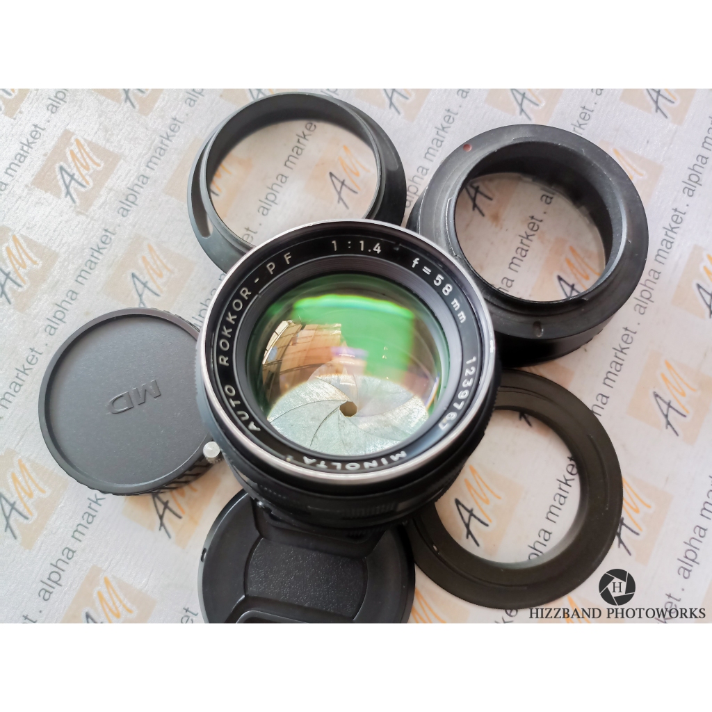 MULUS Lensa Manual Fix Minolta Auto Rokkor-PF 58mm f1.4 TAJAM BOKEH MC MD Canon EOS M R Nikon Z Pent