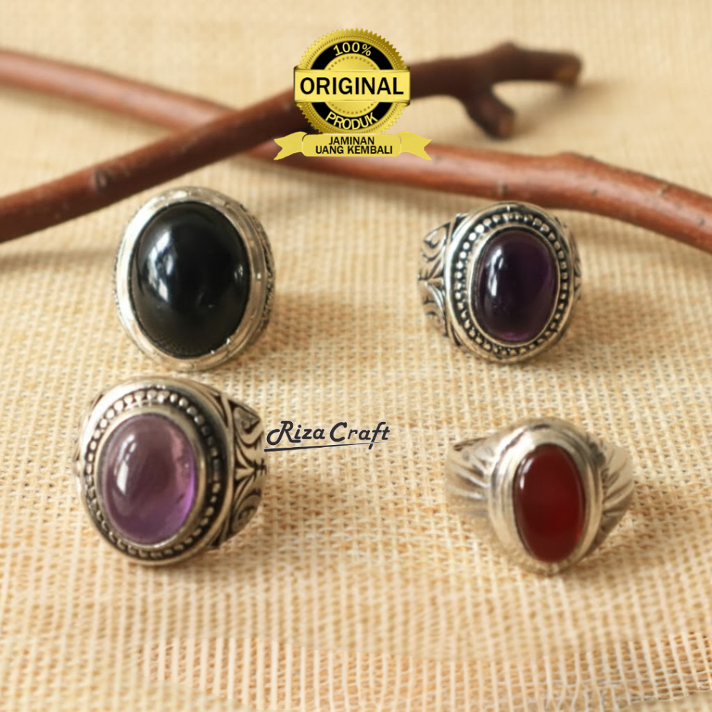 Cincin Estetik Batu Akik Giok Hitam Black Jade Aceh Kecubung Ungu Amethyst Hitam Aesthetic Wulung 8 