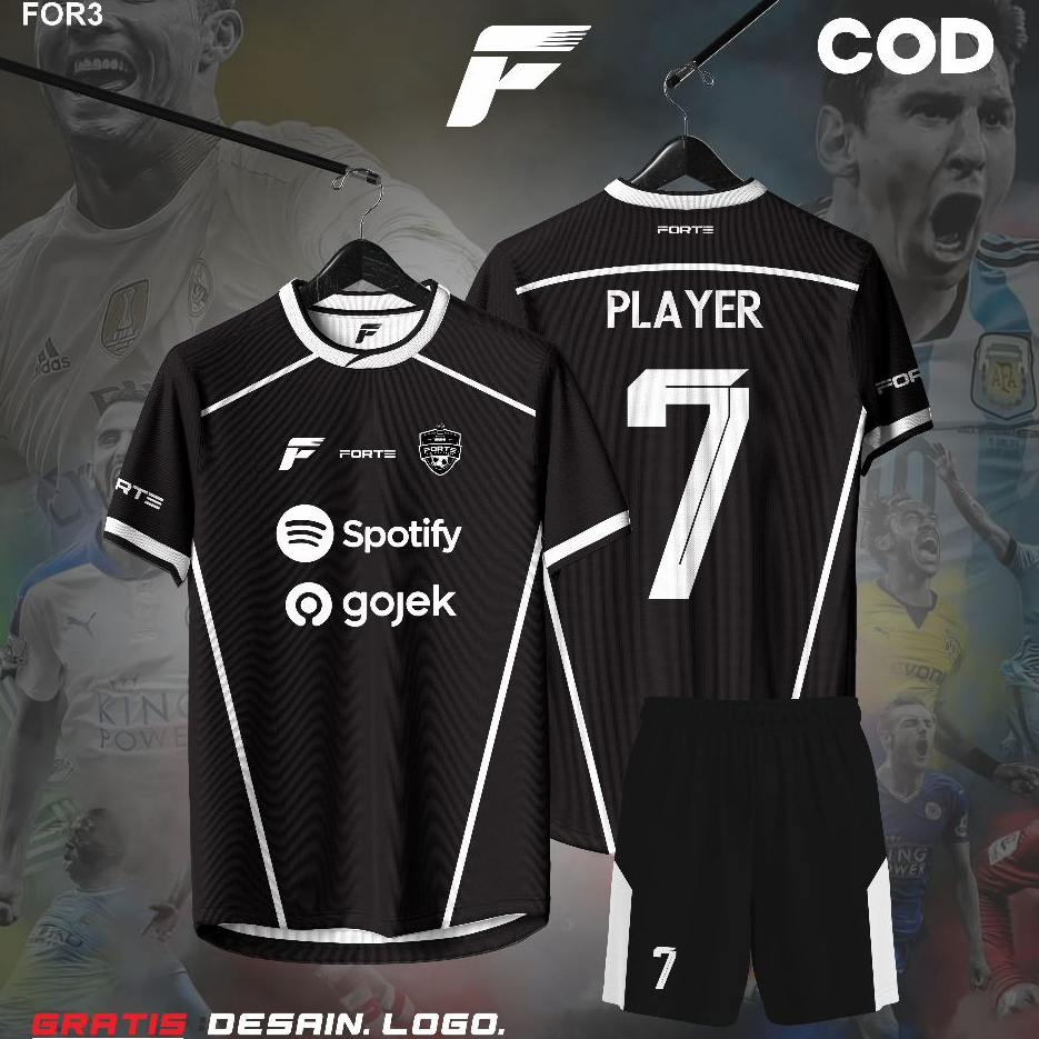 JERSEY FUTSAL CUSTOM BOLA FULL PRINTING SETELAN ANAK DEWASA MOTIF HITAM PUTIH GARIS