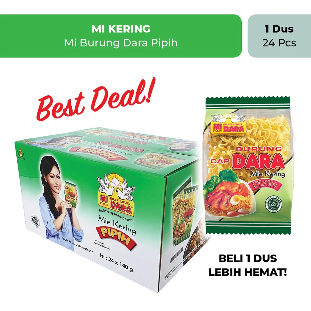 Mie Mi Cap Burung Dara Pipih 140gr / Mie Kering Burung Dara Pipih  [1 Dus Isi 24 Pcs]