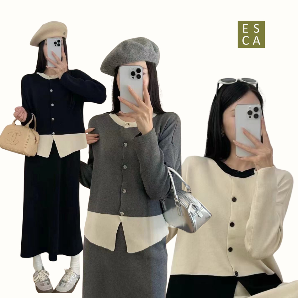 One Set - Baju Kardigan dan Rok Knit/Rajut Premium - Setelan Kardigan Rok Skirt Knit/Rajut - Celine 