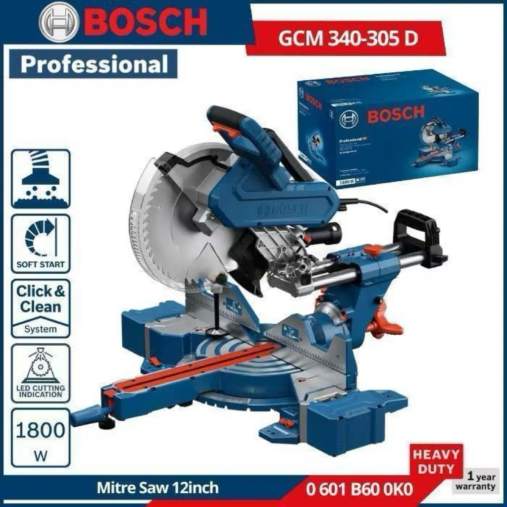 BOSCH GCM 340-305 D Mesin Gergaji Alumunium 1800W Miter Saw Mitre Saw 12" MiterSaw GCM 340-305