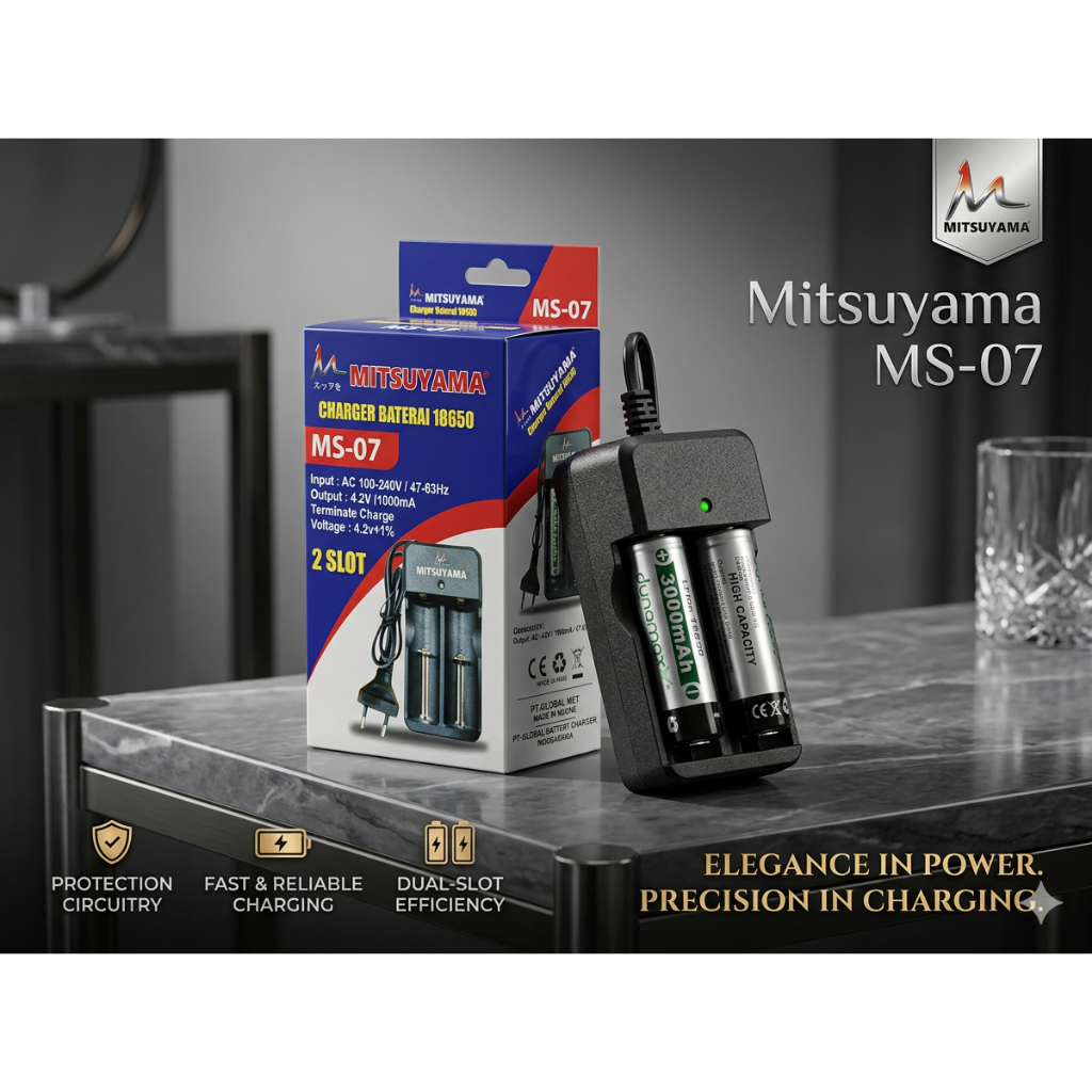 Mitsuyama MS-07 Charger Baterai 18650 Universal 2 Slot - Alat Cas Baterai Senter Swat & Vape