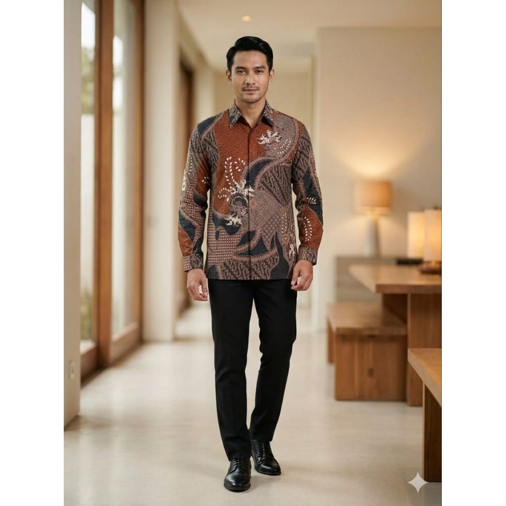 Batik Kemeja Dobby Panjang Dobby Mahogani berserat