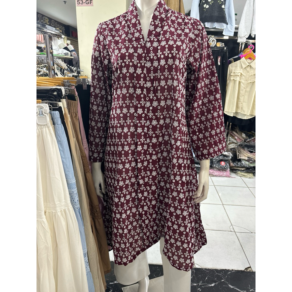 Oneset Lebaran Maroon Tunik Katbor+Celana Scuba Putih