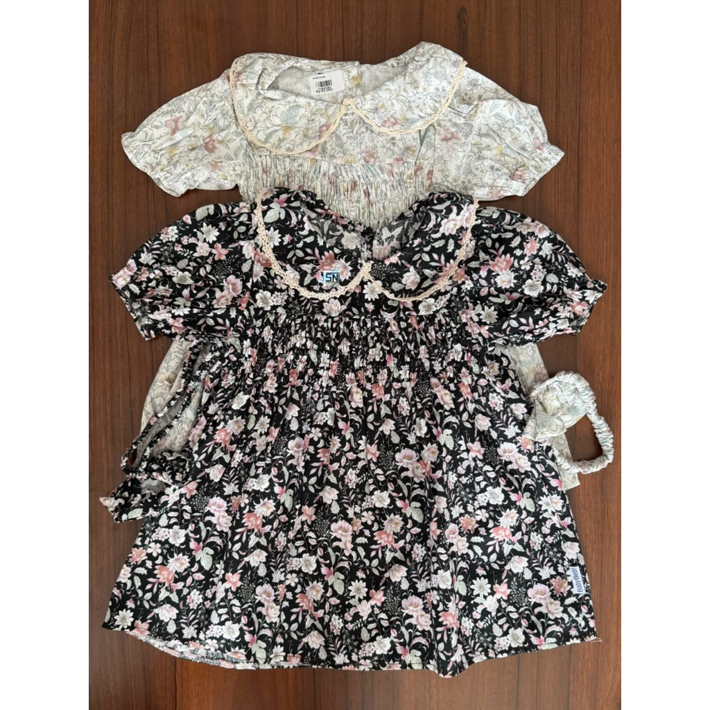 Emily Dress Bunga Cantik Smocked Premium dengan Ikat Rambut (Scrunchie) untuk Anak-anak